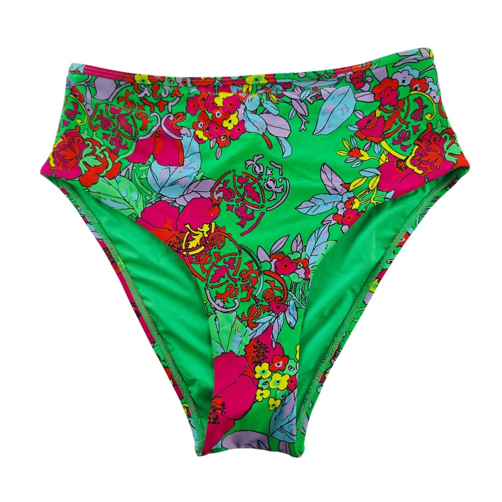 Roller Rabbit Womens Green Floral Paisley High Waisted Bikini Bottoms Size M
